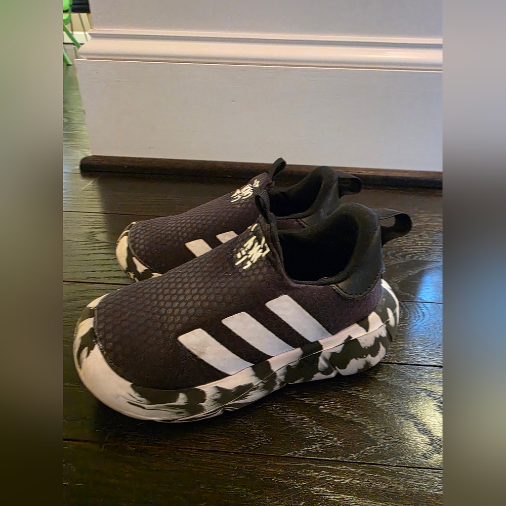 Adidas Kids' Black and White Slip-On Sneakers Size 8.5